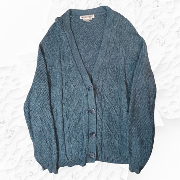 WinterSilks Sweaters - Winter Silks Blue 100% Silk Heavy Weight Cable Knit Cardigan NWOT